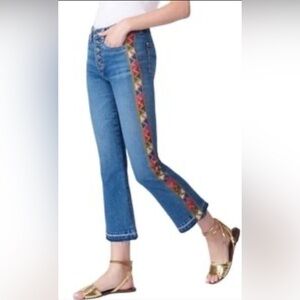 Veronica Beard Blue Jeans with Colorful Side Embroidery